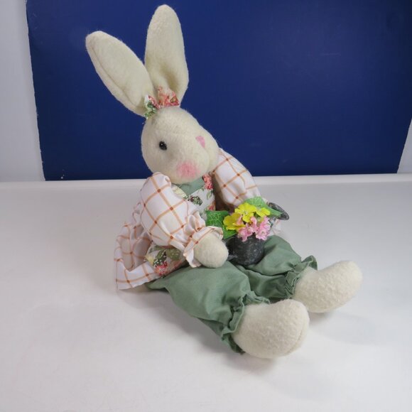 VTG White Fabric Shelf Sitter Weighted with spring flowers & watering can - Picture 2 of 10